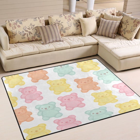 Yayeee Area Rugs for Living Room 5.2'x4' Non Slip Washable Bedroom Floor Carpet, Cute Gummy Bears Pattern