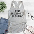 thumbnail image 2 of Irony The Opposite Of Wrinkly Tank Top, Ladies Racerback Tank Top, Irony Tank, Ironic Tank, Pun Tank, Silver Gray, Medium, 2 of 3