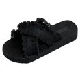 thumbnail image 4 of Rokment Women's Woven Fringe Platform Flat Backless Dress Sandals Bohemian Beach Yoga Mat Cushioned Comfortable Walking Slip on Slides Summer Shoes For Vacation Black Size 6, 4 of 4