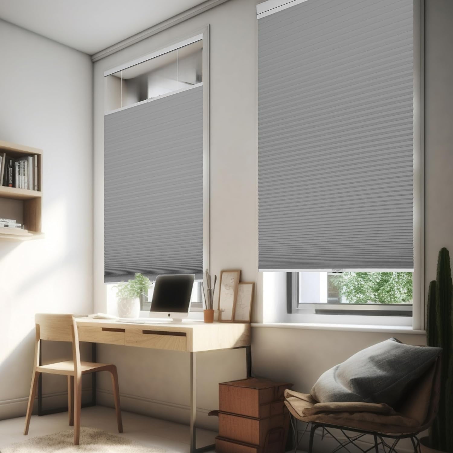 Chicology Grey Blackout Cordless Top Down Bottom Up Cellular Shades 32.5 in. W x 48 in. L