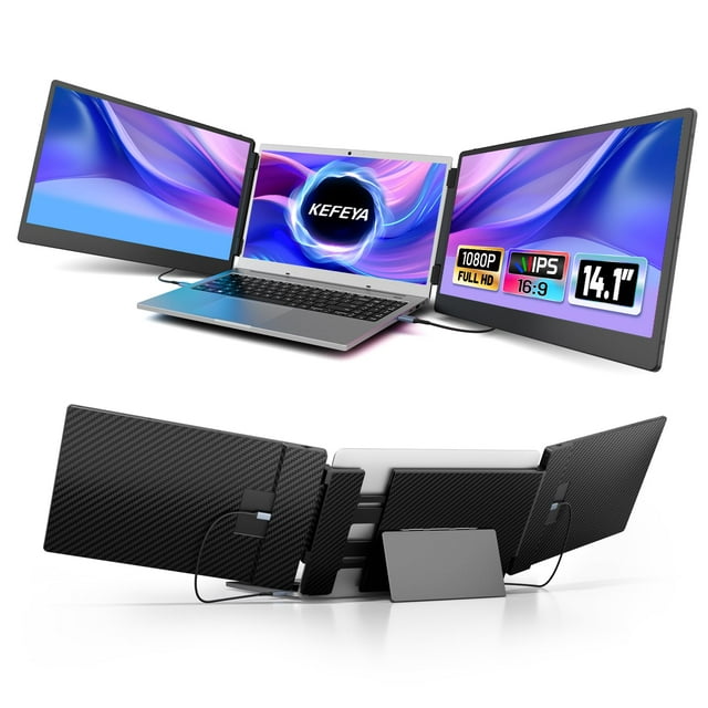 Extensor de pantalla para portátil KEFEYA 14,1 pulgadas con triple monitor 1080P