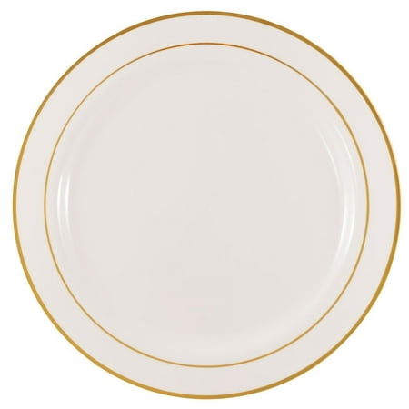 Rim Pasta Plate - Kaya Collection - Disposable White with Gold Rim Plastic Round 9