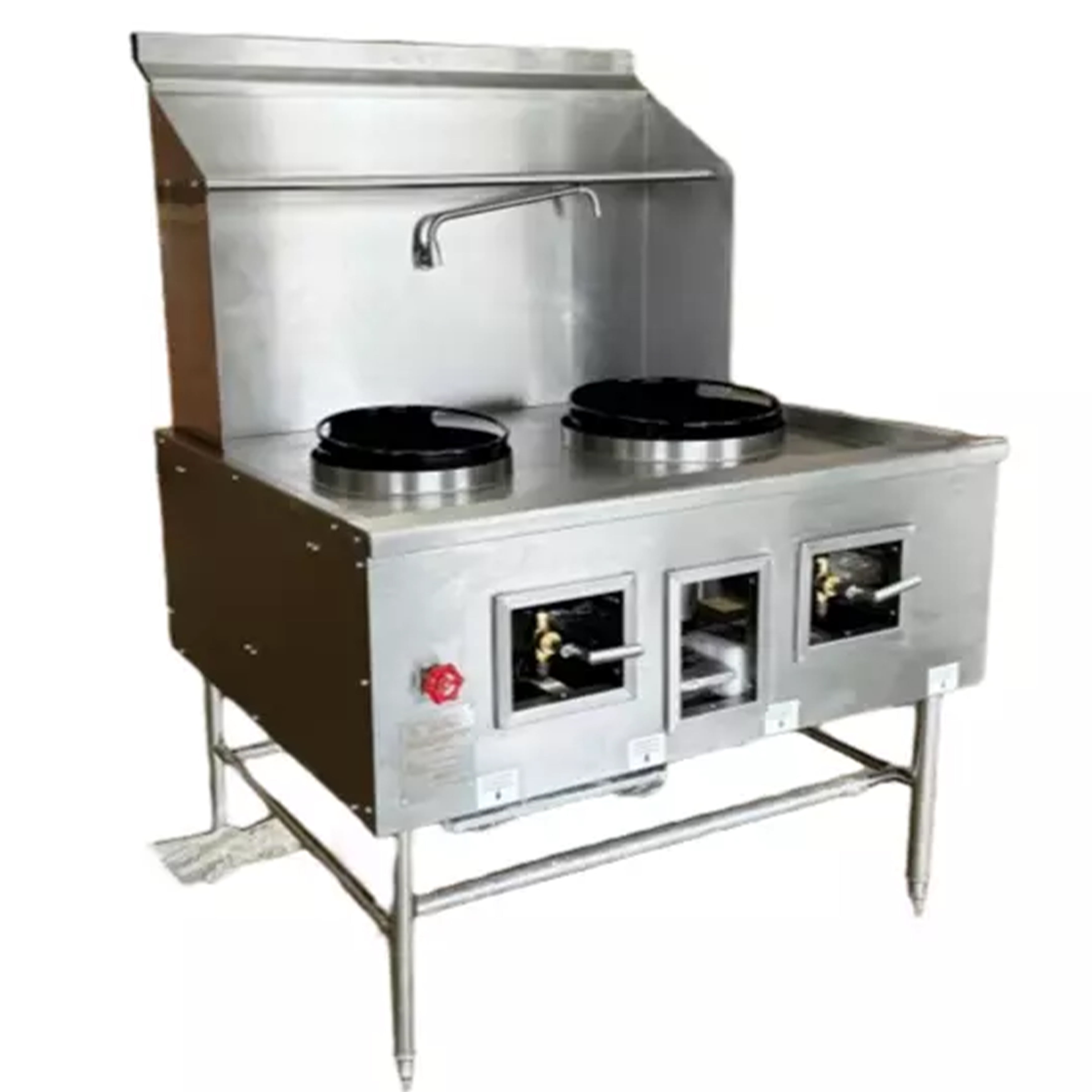 48 in. Two Chamber Wok Range with 13''+16'' Rings, Backsplash, Faucet, Natural Gas, NSF