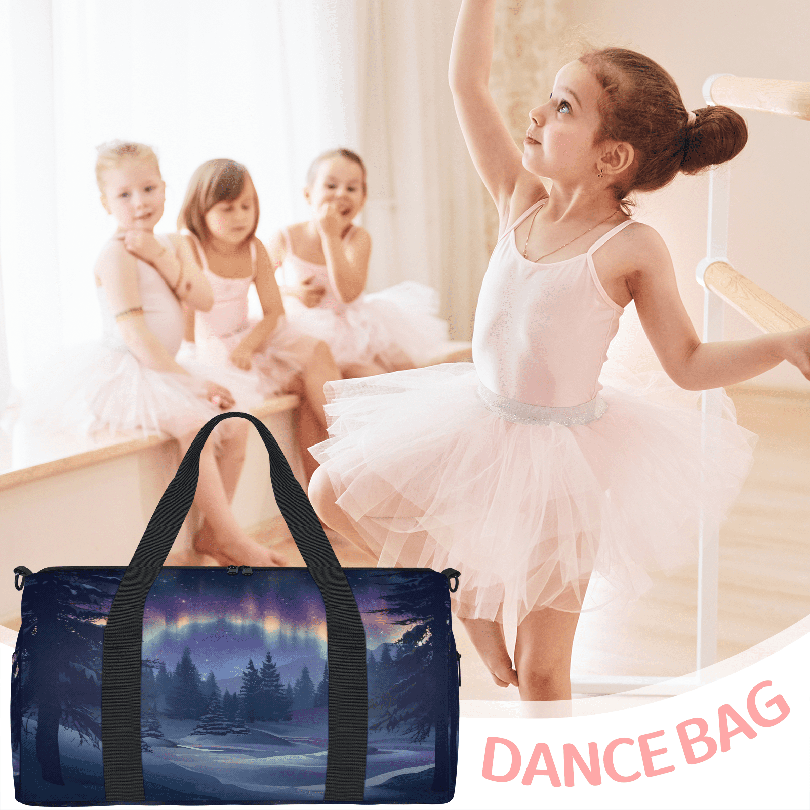 Herdesigns Northern Lights Gym Bag for Women, Duffle Bag for Travel Sport, Lightweight Waterproof Carry on Weekender Overnight Dance Yoga Workout Bags
