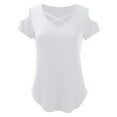 thumbnail image 4 of MIXUE Boho Tops For Women Summer Solid Color V Neck Criss Cross Short Sleeve Casual T-shirts Activewear,White,L, 4 of 4