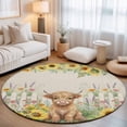 thumbnail image 3 of Farm Highland Cattle Area Rugs 5' (Round) Farmhouse Sunflower Cow Fence Linen Texture Floor Rug&nbsp;Non Slip Low Pile Ultra Soft Throw Carpet for Entryway Indoor Entrance Kitchen Bathroom, 3 of 9