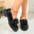 thumbnail image 5 of Womens Platform Loafers with Satin Bow, Crocodile Embossed Patent PU Slip On Shoes with Chunky Sole, Black Casual Shoes,Size 6.5, 5 of 8