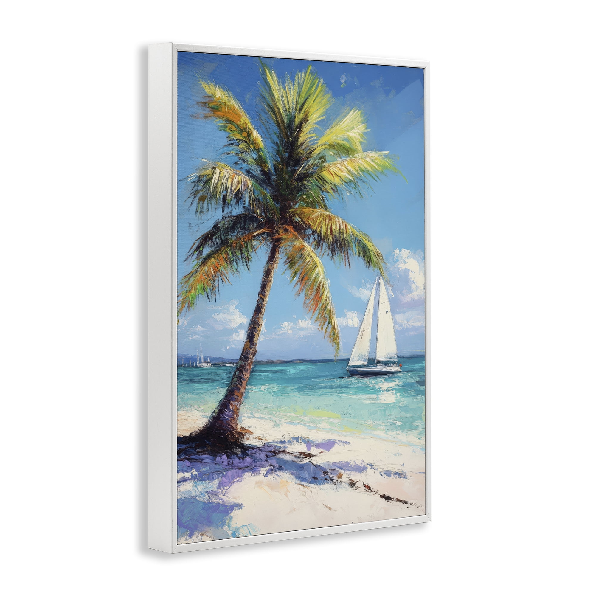 Stupell Industries Palms & Sails Beach View White Framed Giclee Art, design by Petal Prints Design