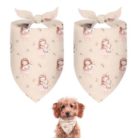 Dog Bandana 2 Pack,Princess with Unicorn Pattern Bandanas for Dogs,Cat Bandana,Small/ Large Dog Bandana 2 Size,Dog Bandanas