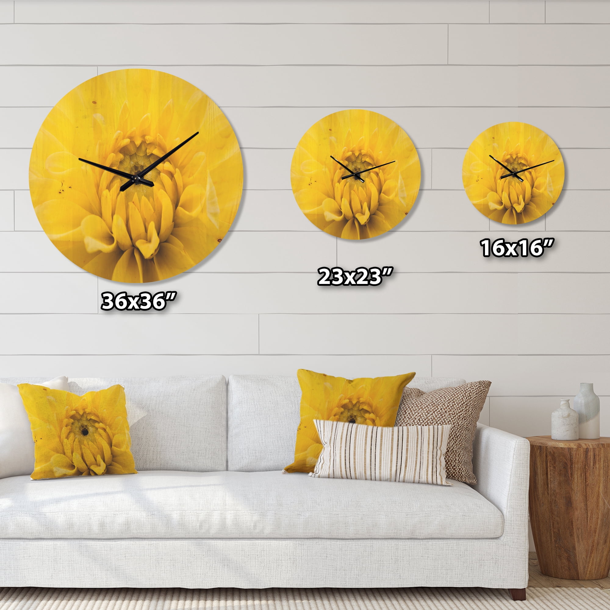 Designart 'Close Up Yellow Chrysanthemum Gold Flower ' Modern Wood Wall Clock
