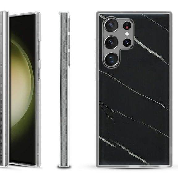 Shockproof Gel Phone Case for Samsung Galaxy S23 Ultra 5G, by OneToughShield ® - Marble / Black