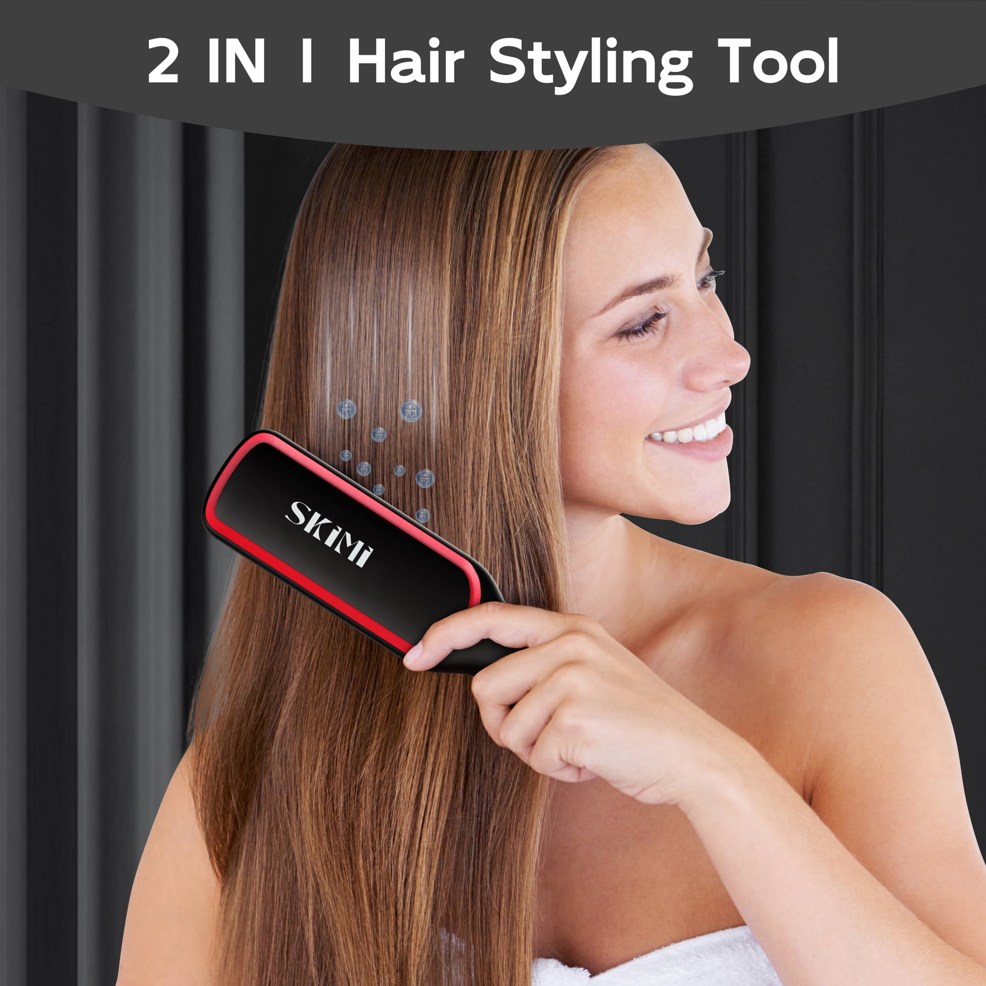 SKIMI Hair Straightener Brush, Ionic Hair Straightening Brush with LED Display Screen, Plastic