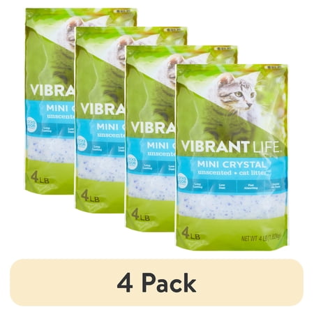 (4 pack) Vibrant Life Mini Crystal Cat Litter, Unscented, 4 lbs