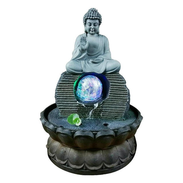 Fuente De Agua De Mesa De Meditación De Oficina Con Luces LED De Estatua De Resina De Buda Sunnimix Fuente de mesa de Buda