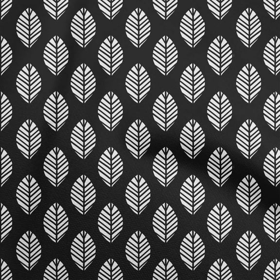 oneOone Polyester Spandex Black Fabric Asian Leaf Block Sewing Fabric By The Yard Printed Diy Clothing Sewing Supplies 56 Inch Wide