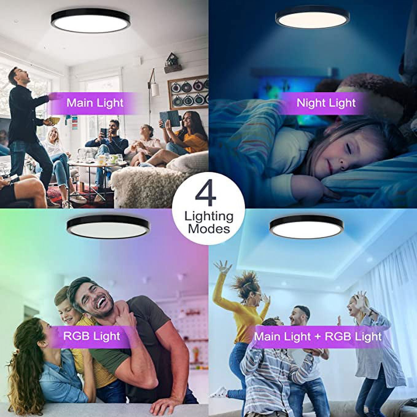Flush Mount Ceiling Light, 24W RGB Ceiling Light Fixture with Remote Control Bluetooth App,Dimmable Led Ceiling Light 3000K-6500K,12Inch Round Close to Ceiling Lights Bedroom Kitchen Hallway