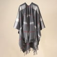 thumbnail image 2 of Women's Fashion Stripe Color Block Cloak Shawl Cardigan Warm Windproof Wrap for Autumn Spring Winter, 2 of 3