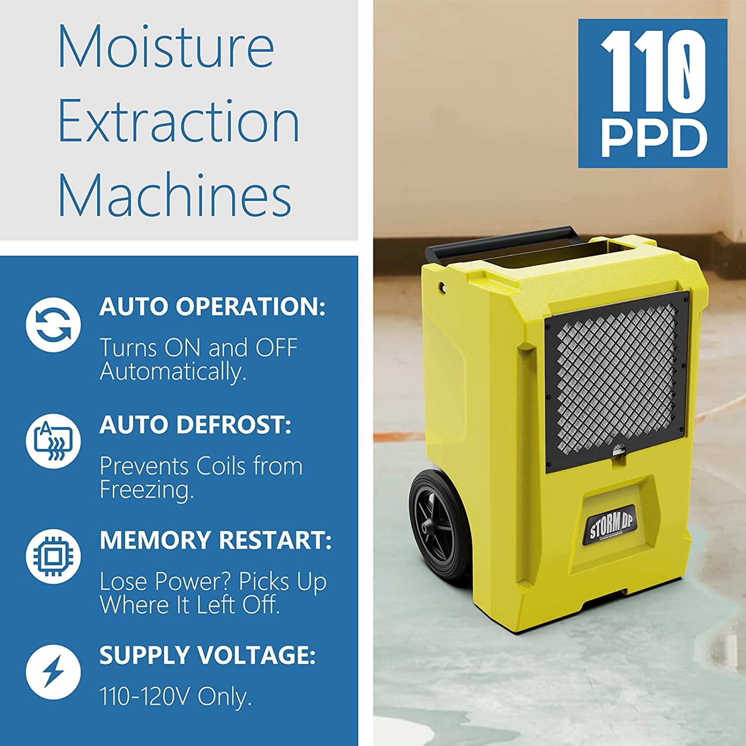 ALORAIR 110 PPD Commercial Dehumidifiers APP Control Basement Dehumidifier Up to 1300 Sq.Ft Dehumidifier with Drain Hose for Garage,Basements, Flood Repair Yellow