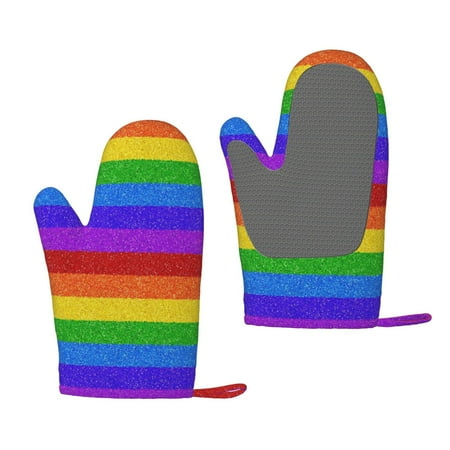 

Lafuoo Colorful Glitter Rainbow Pattern Silicone Anti-Scalding Gloves Hanging Rope Gloves are Suitable for Kitchen Utensils for Kitchen Baking Cooking Outdoor Barbecue
