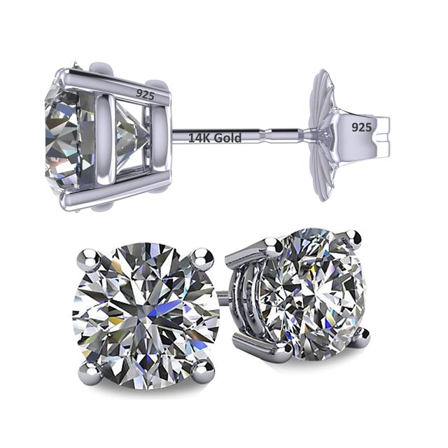 Pendientes de tuerca con centro de diamante central, oro de 14 quilates con circonita cúbica de 0,50 quilates
