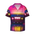 thumbnail image 2 of Lsque Neon Cassette Tape print Men's Cuban Collar Short Sleeve Shirt Summer Beachwear Casual Button Down Fashionable Vacation Leisure Shirt-3X-Large, 2 of 7