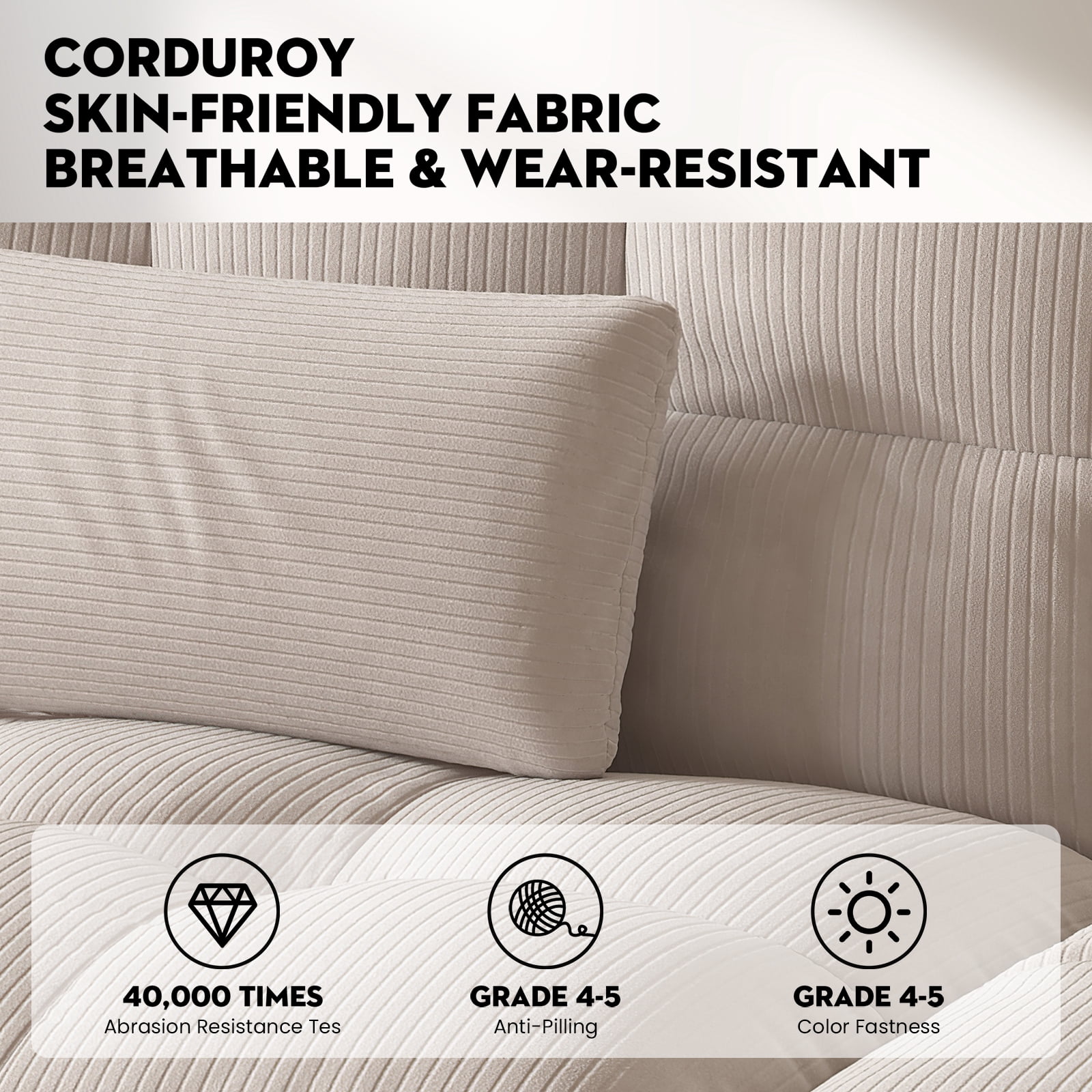 COMHOMA Convertible Futon Sofa Bed Upholstered Futon Couch Corduroy Sleeper Sofa,Cream White