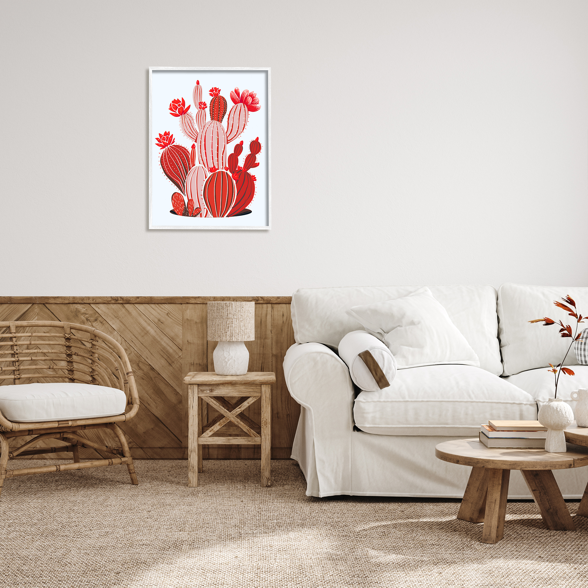 Stupell Industries Red Modern Cactus Plants Botanical & Floral Painting White Framed Art Print Wall Art, 24 x 30