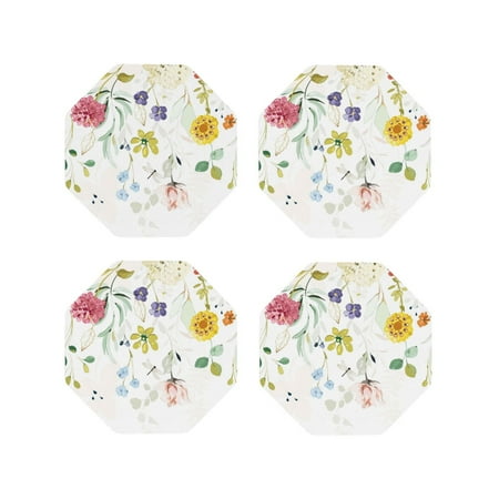 

Junzan Wildflowers Print Coasters for Drinks - Leather Coasters Set of 4 for Coffee Table for Housewarming/Kitchen/Bar/Decor-Octagon
