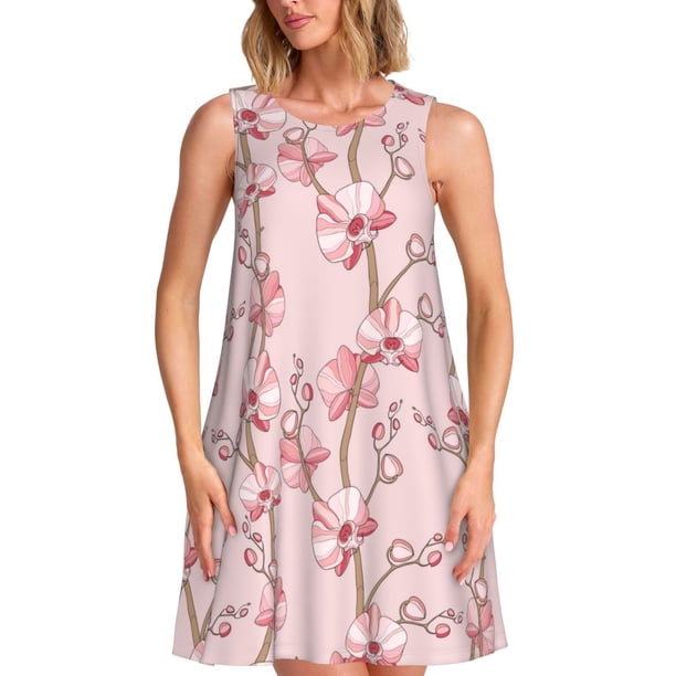Disketp Orchids Flowers para Vestido sin Mangas para Mujeres, Vestidos de Verano para Mujeres, Casual y Holgado para la Playa