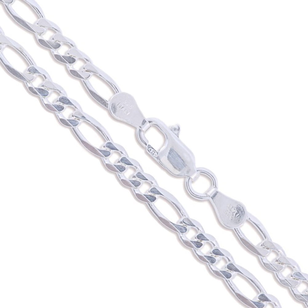 3.9mm Solid Sterling Silver Diamond Cut 3+1 Figaro Chain Necklace Made in Italy 