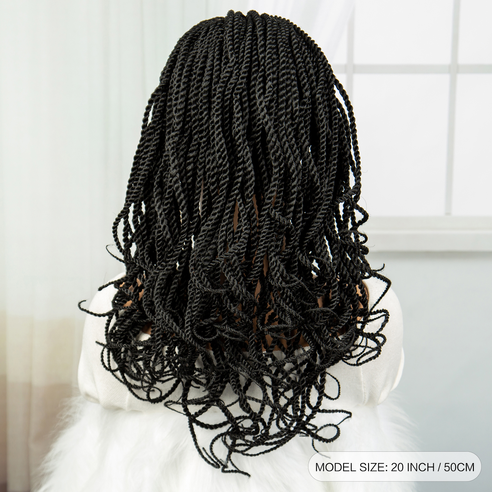 Twist Braided Wigs 20 Inches Lace Frontal Lightweight Synthetic Square Knotless Box Braids Wigs Curly Ends with Baby Hair for Women (1B Color)