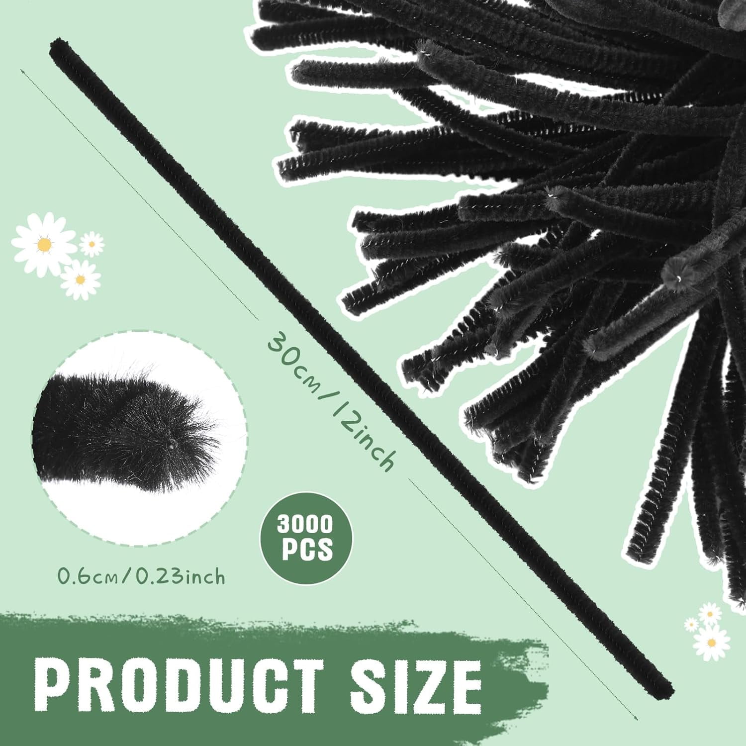 3000 Pcs Pipe Cleaners Bulk Craft Supplies 6 mm x 12 Inch Chenille Stems Pipe Cleaner for DIY Arts Crafts Decorations Flowers Decor