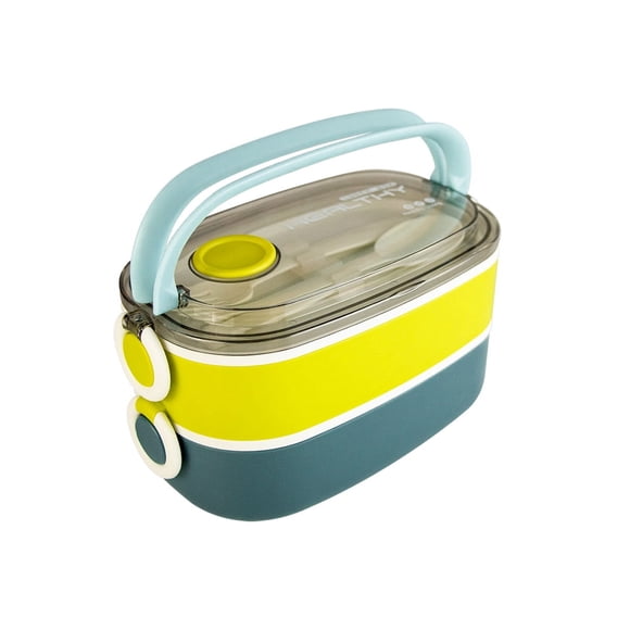 LONCHERA ANTIDERRAME PORTATIL 2 NIVELES Ideal para el control de porciones, acero inoxidable, incluye cuchara, libre de aromas y sabores, agarradera de goma, seguros laterales, ideal para micro ondas