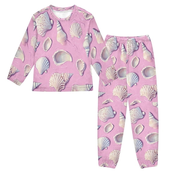 Fluffy Pajamas Set Fuzzy Winter Warm Pj Sets Pullover Tops and Long Pants Seashells and Conch Shells X-Small