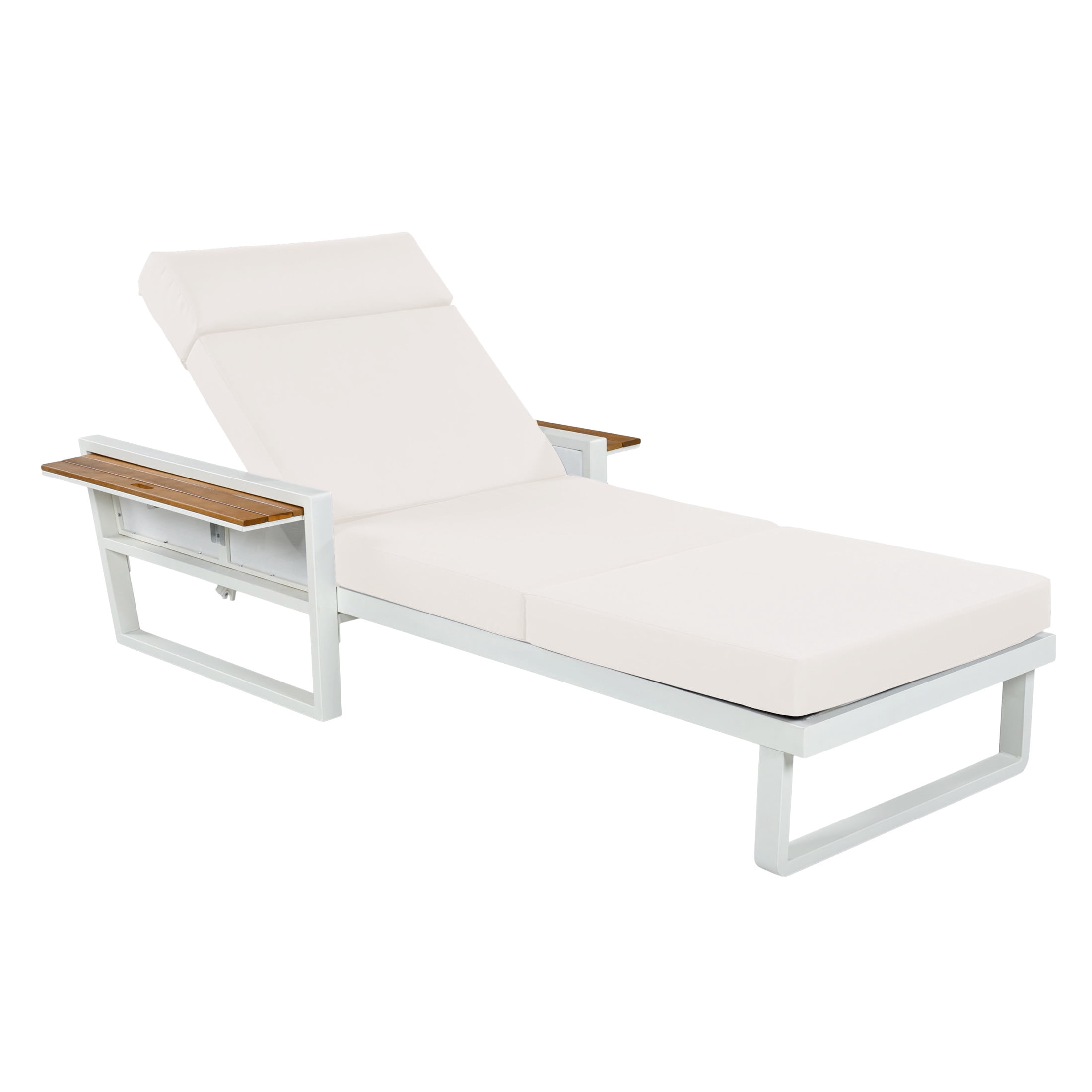 Christopher Knight Home Outdoor Chaise Lounge with 4-Fold Cushion, Adjustable Backrest, White + Cream