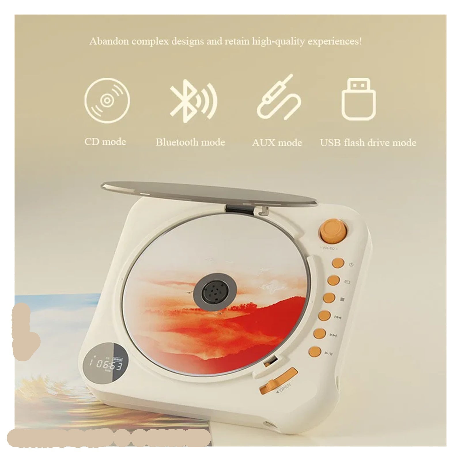 HIFI Audiophile CD Player Bluetooth 5.0 Bidirectional USB AUX Lossless Music Player Rechargeable ,Multi-Functional