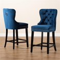 thumbnail image 2 of Baxton Studio Blue Upholstered and Brown Finished Wood 2-Piece Stool Set, 2 of 9
