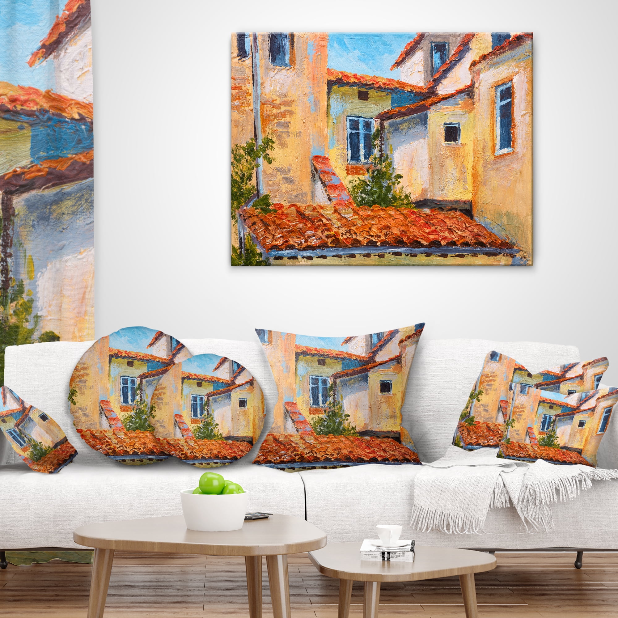 Designart European Rooftops - Cityscape Throw Pillow - 16x16