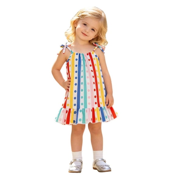 WOYY Sleeveless Dress for Girls Colorful Striped Ruffle A Line Slip Dresses Cute Sundress