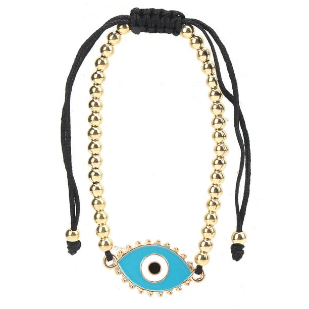 Pulsera de cuentas de ojo turco bohemio con cuentas doradas para hombres, mujeres, niños y parejas, color azul.