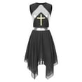 thumbnail image 3 of Jizyo Women Shiny Cross Praise Dance Dress Sleeveless Irregular Hem Liturgical Worship Dance Tunic Black XL, 3 of 7
