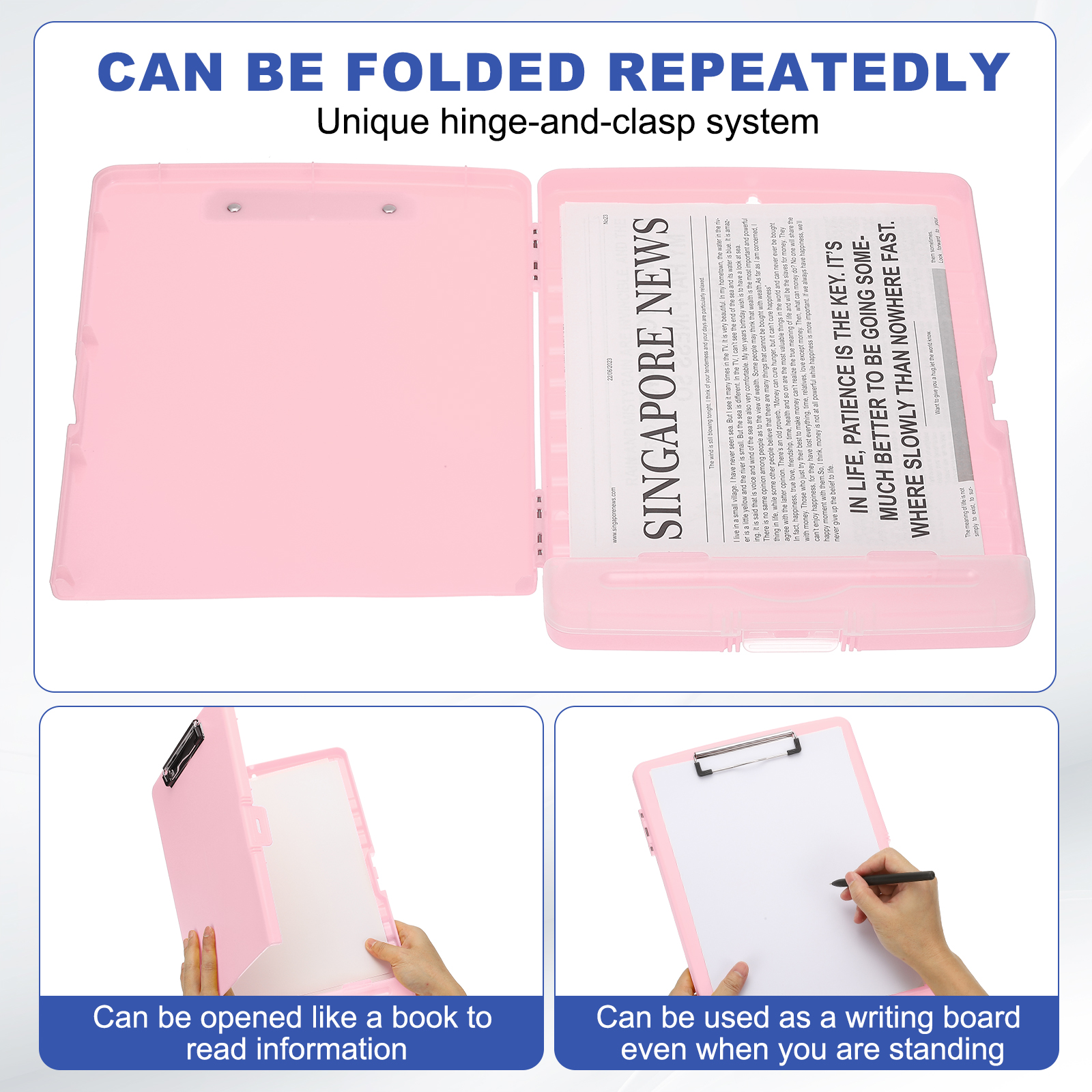 Uxcell 14'' x 10'' Metal Clipboard with Plastic Storage Large Capacity Clipboards Case for Writing Pink