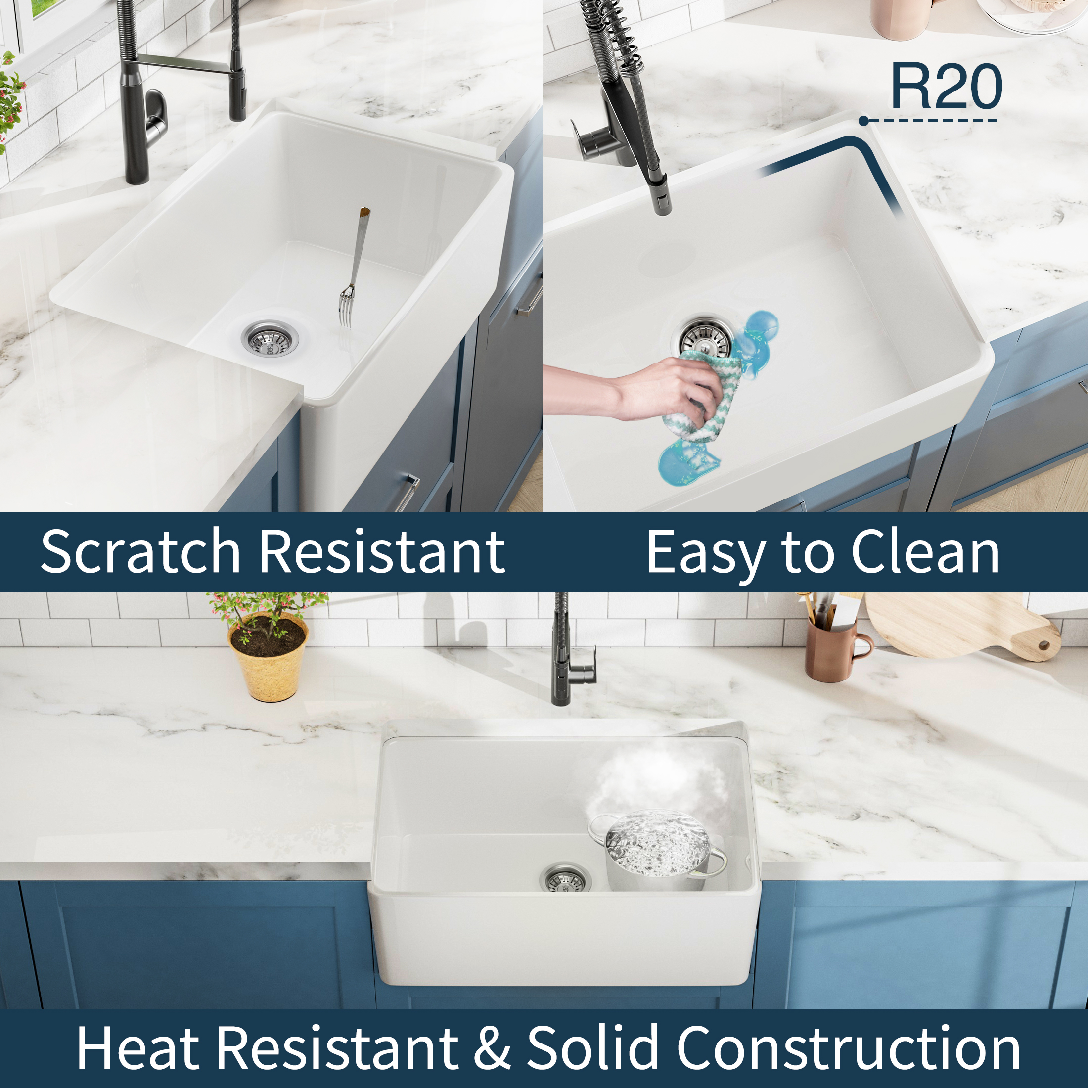 24 Inch White Farmhouse Sink-White Farm Sink for Small Kitchen and Laundry, Luxury Apron Front  Fireclay Porcelain Ceramic ink Single Basin with Bottom Grid and Strainer