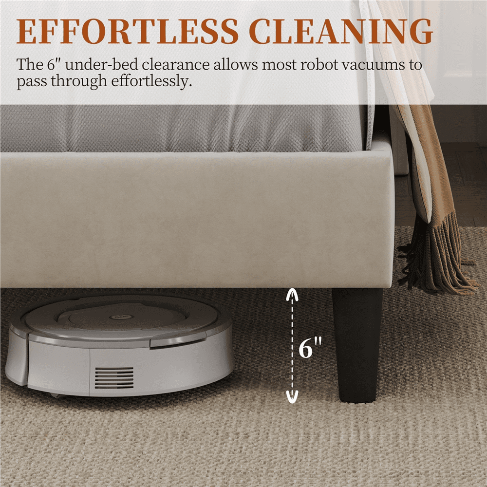 Fullfurnique Velvet Upholstered Bed Frame with Charging Outlets & USB Ports, Queen, Beige