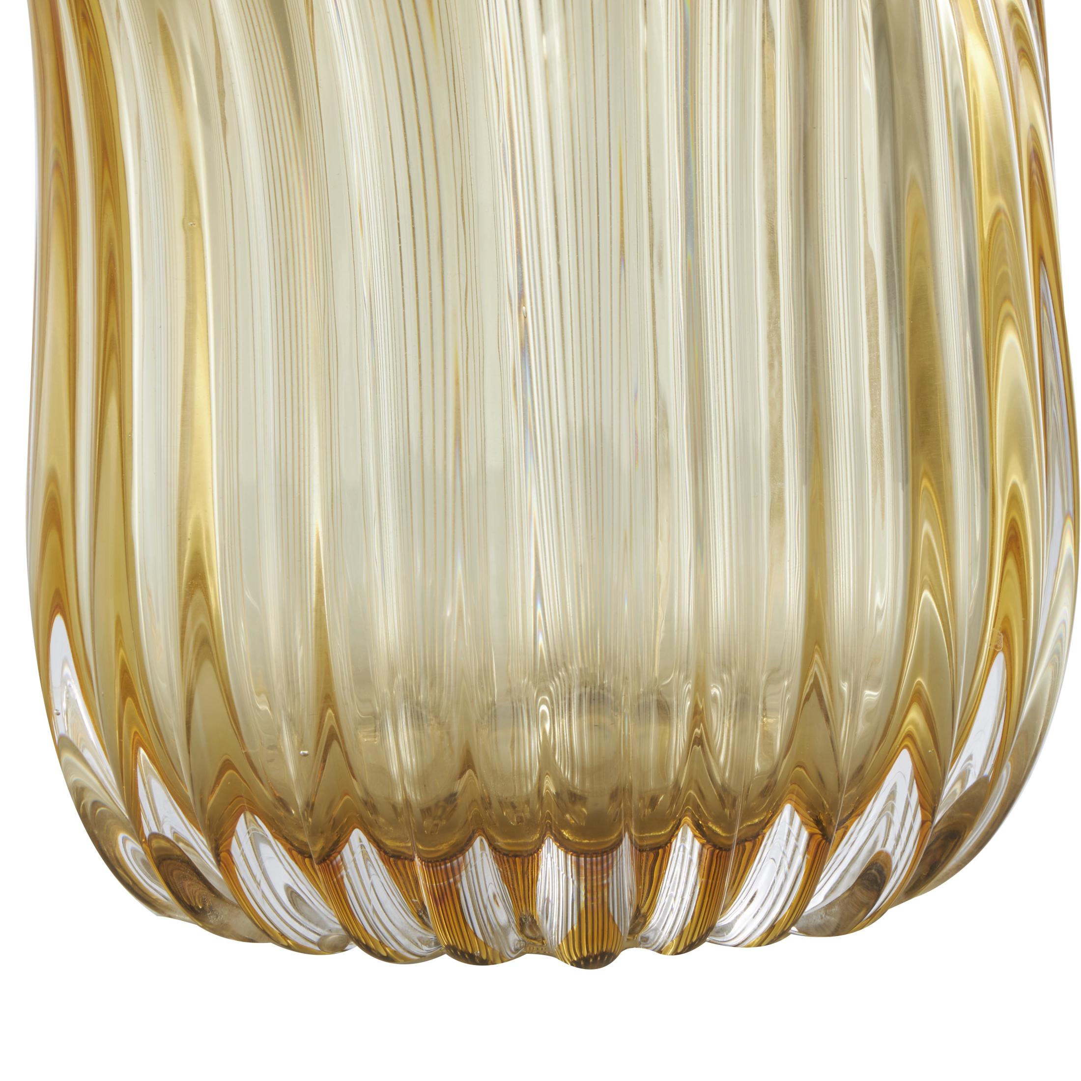 DecMode 7" Oval Ribbed Ombre Abstract Orange Glass Decorative Bowl with Folded Curve Opening