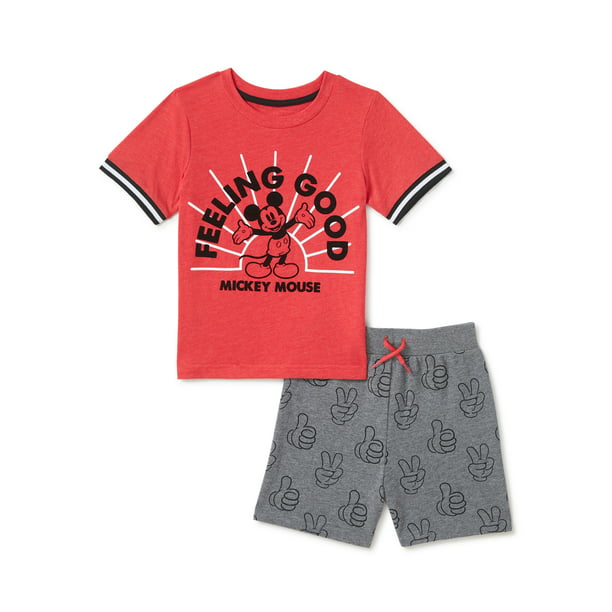 Mickey Mouse Baby Boy & Toddler Boy T-Shirt & Shorts Outfit Set, 2 ...