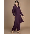 thumbnail image 2 of Moomaya Women's Indo-Western Co-Ord Set | Rayon Asymmetric Long Kurta With Palazzo Pants | 2-Piece Outfit With 3/4 Sleeves & V-Neck - Comfortable & Breathable, 2 of 8