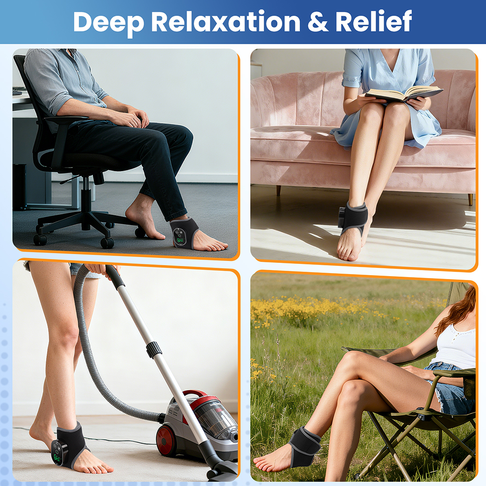 Ankle Heated Wrap Cordless, Foot Heated Brace, Ankle Heating Pad with 4 Heat Levels, 3 Vibration & Timing Modes, 3000mAh Battery, Ankle Massager with Heat for Ankle Tension, Gray 1pc