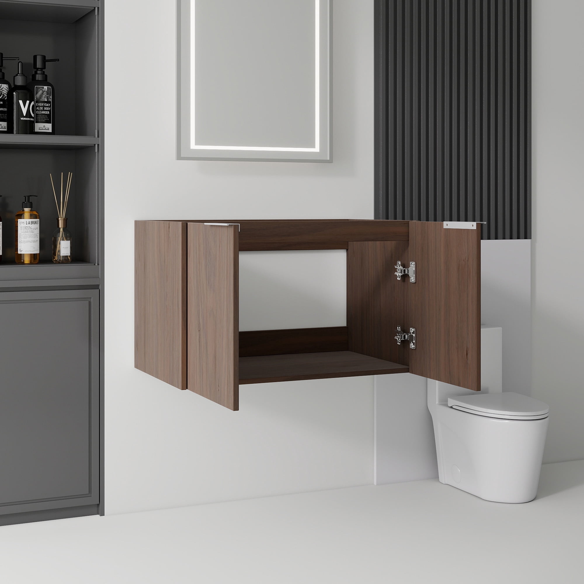 Leumius 30" Floating Bathroom Vanity Cabinet,Soft-Close Double Doors,Wall Mounted Cabinet Set Design Bathroom Vanity for Small Space,Cabinet Only,Brown