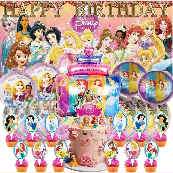 Princess Party Supplies Decor Tableware Backdrop Banner Cake Topper Balloons Birthday Decorations